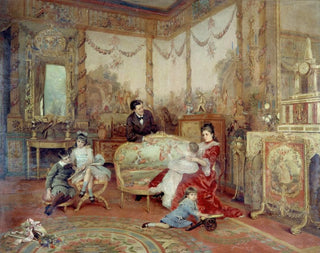 Auguste de La Brly - Portrait de Victorien Sardou 18311908 de sa femme et de ses enfants dans le grand salon de leur maison de MarlyleRoi.webp