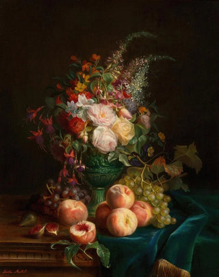 Aurelie Leontine Malbet - Still life with flowers and peaches.webp