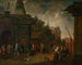 Straattheater in de binnenplaats in Antwerpen - Balthasar van den Bossche — weergave van het kunstwerk
