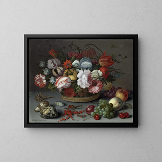 Bloemenmandje - Balthasar van der Ast — ingelijst kunstwerk aan de muur