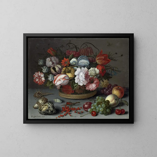 Bloemenmandje - Balthasar van der Ast — ingelijst kunstwerk aan de muur