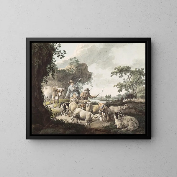 herders met vee - Barend Hendrik Thier — ingelijst kunstwerk aan de muur