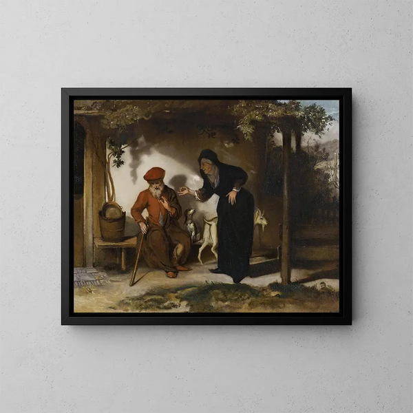 Tobie en zijn vrouw Anne met een geit - Barent Fabritius — ingelijst kunstwerk aan de muur