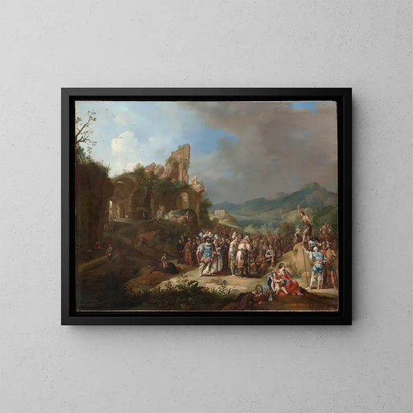 De Prediking van Johannes de Doper - Bartholomeus Breenbergh — ingelijst kunstwerk aan de muur