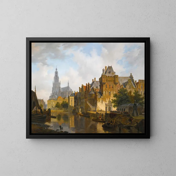 van een capriccio-uitzicht op de Hofvijver in Den Haag - Bartholomeus Johannes van Hove — ingelijst kunstwerk aan de muur