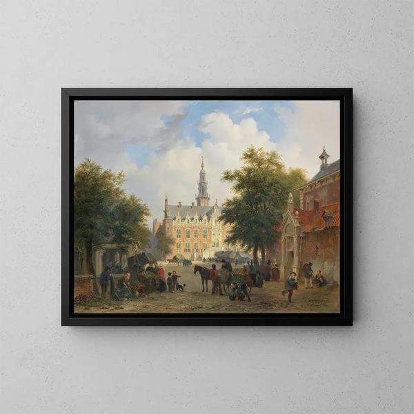 Straatscène in Amsterdam - Bartholomeus Johannes van Hove — ingelijst kunstwerk aan de muur