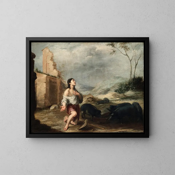 De verloren zoon die varkens voedt - Bartolomé Esteban Murillo — ingelijst kunstwerk aan de muur