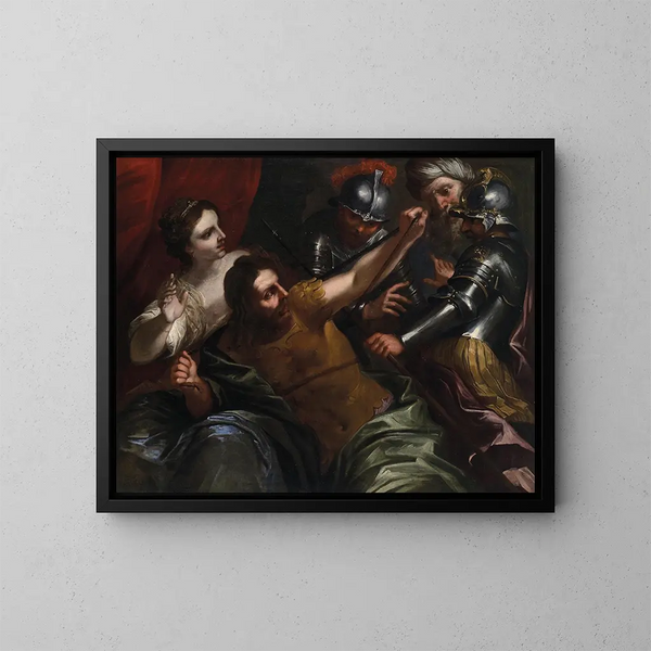 Samson en Dalila - Bartolomeo Biscaino — ingelijst kunstwerk aan de muur