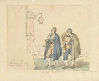 Bartolomeo Pinelli - Fluitspeler en doedelzakspeler voor een huis.webp