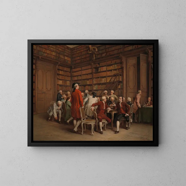 De encyclopedisten in de bibliotheek van de koning - Benjamin Eugène Fichel — ingelijst kunstwerk aan de muur