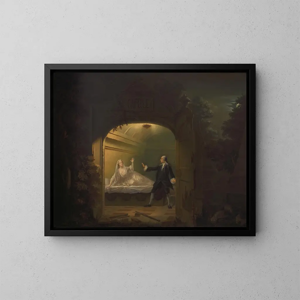David Garrick en George Anne Bellamy in Romeo en Julia, Acte V, Scène III - Benjamin Wilson — ingelijst kunstwerk aan de muur