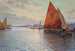 Bateaux de pêche amarrés au large d'une ville italienne au crépuscule - Beppe Ciardi | Reproduction — weergave van het kunstwerk