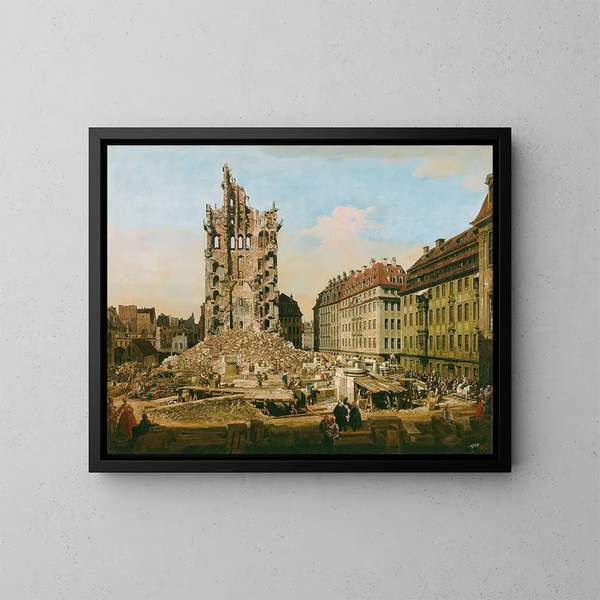 De ruïnes van de oude Kreuzkirche in Dresden - Bernardo Bellotto — ingelijst kunstwerk aan de muur