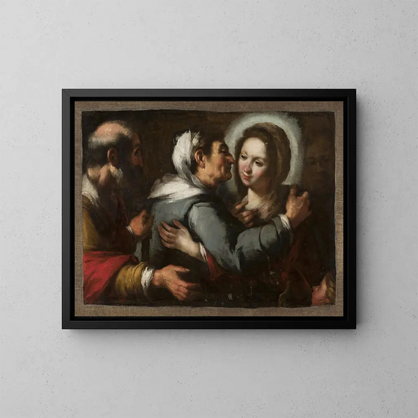 Bezoeking - Bernardo Strozzi — ingelijst kunstwerk aan de muur