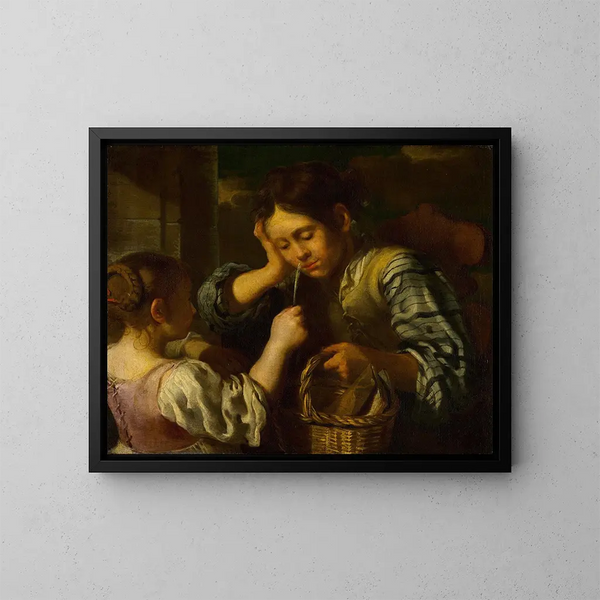 Meisje dat een jongen plagen - Bernhard Keil — ingelijst kunstwerk aan de muur