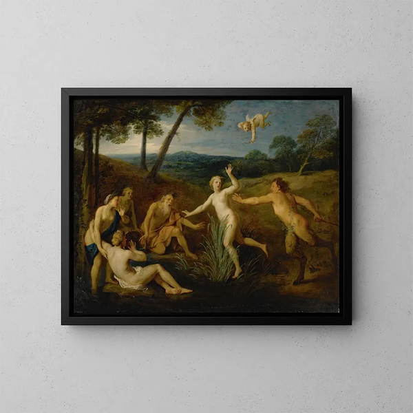 Pan en Syrinx - Bon Boullogne — ingelijst kunstwerk aan de muur