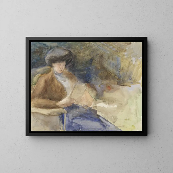 Vrouw zittend lezend - Bramine Hubrecht — ingelijst kunstwerk aan de muur