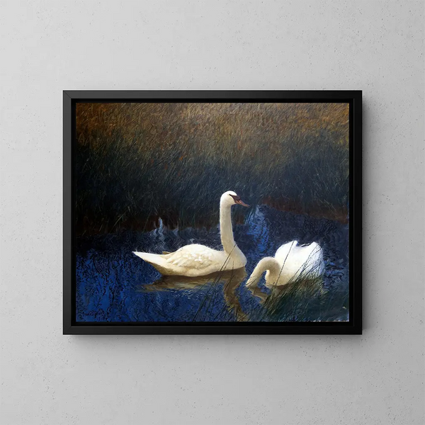 van Cygnes dans les roseaux - Bruno Liljefors — ingelijst kunstwerk aan de muur