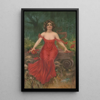 Bryson - Woman in red dress seated in garden.webp