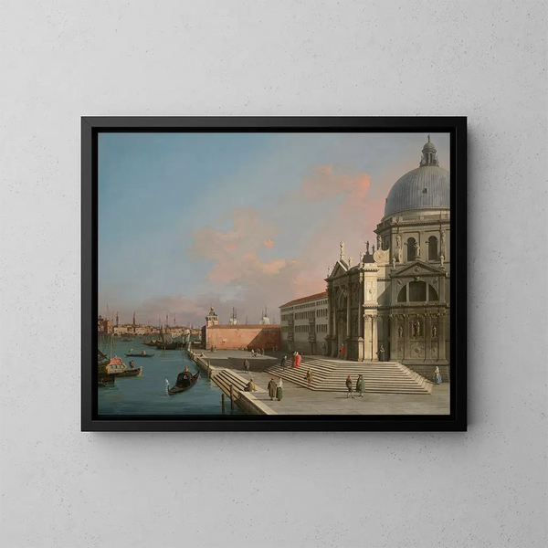 Venetië, het Grote Kanaal gezien naar het oosten met Santa Maria della Salute - Canaletto — ingelijst kunstwerk aan de muur