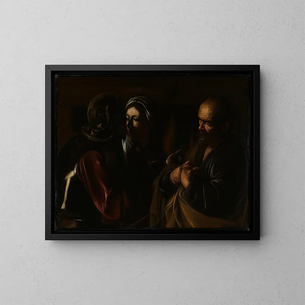 De verloochening van Sint-Pieter - Caravaggio — ingelijst kunstwerk aan de muur