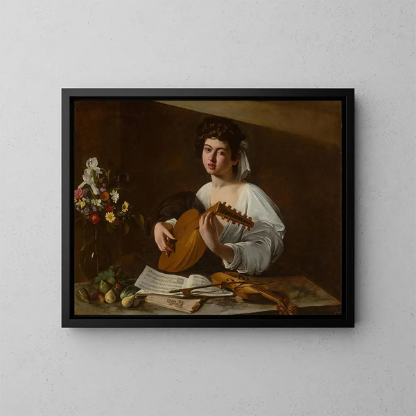 De luitspeler - Caravaggio — ingelijst kunstwerk aan de muur