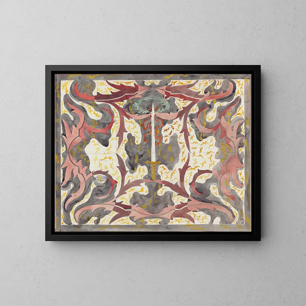 van een decoratief ontwerp schilderij met een rechtopstaande zwaard - Carel Adolph Lion Cachet — ingelijst kunstwerk aan de muur