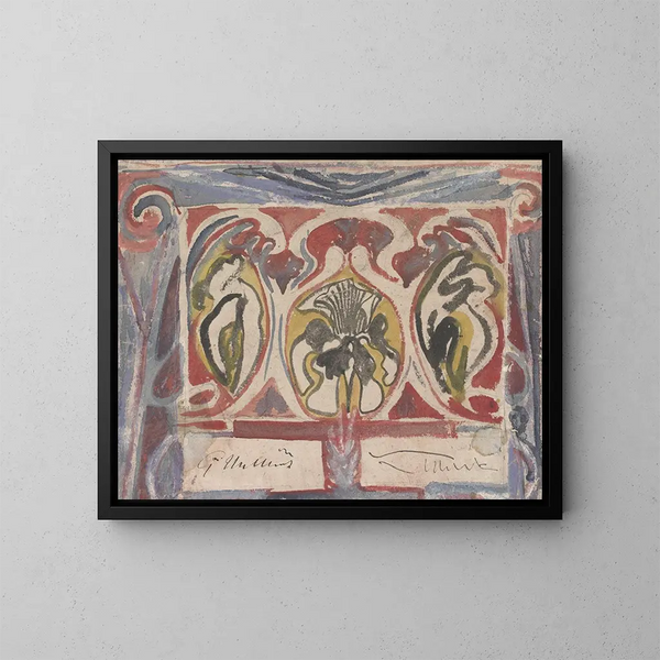 van een decoratief ontwerp met twee handtekeningen - Carel Adolph Lion Cachet — ingelijst kunstwerk aan de muur