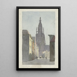 Carel Jacobus Behr - Straatgezicht met doorkijk op de Grote Kerk te Breda.webp
