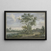 Groep bomen aan de waterkant, een ruiter op een wit paard spreekt met een boer die zit - Carel Lodewijk Hansen — ingelijst kunstwerk aan de muur