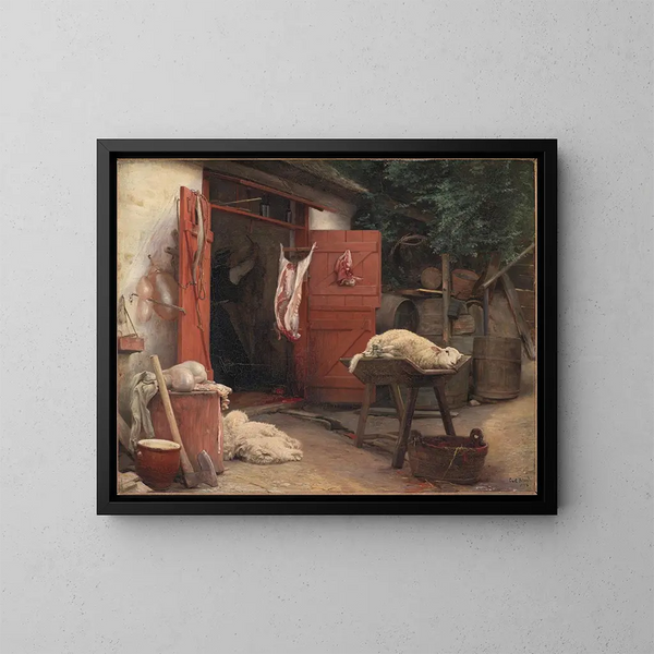 Een slachthuis in Hellebk - Carl Bloch — ingelijst kunstwerk aan de muur