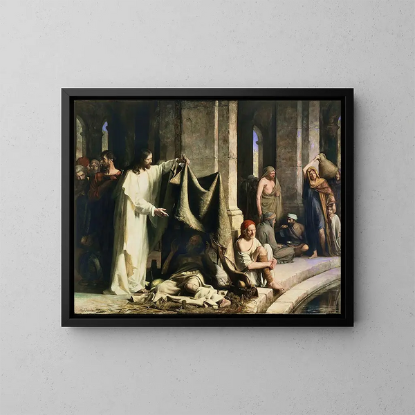 De Christus die de zieke geneest bij de Bethesda-poel - Carl Bloch — ingelijst kunstwerk aan de muur