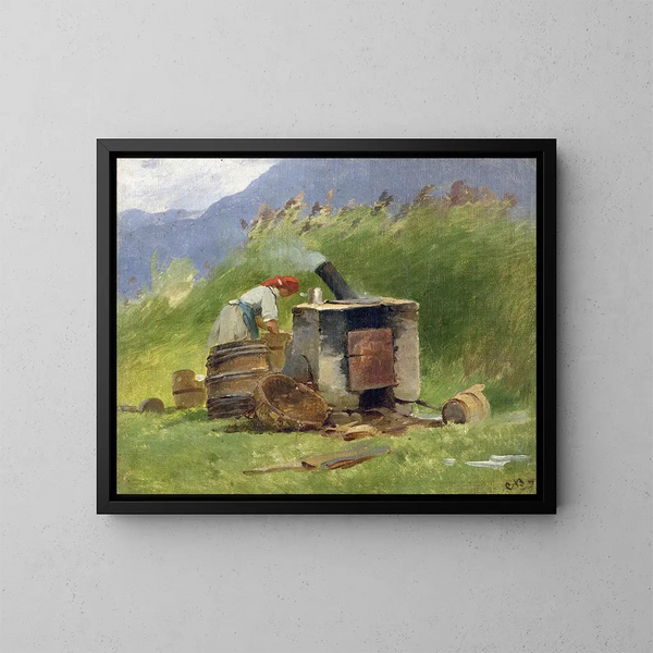 Lavoir en plein air - Carl Bolze — ingelijst kunstwerk aan de muur