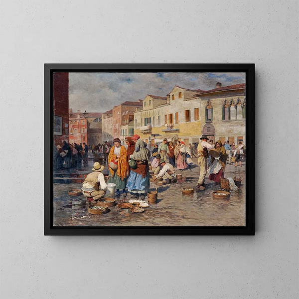 Vismarkt in Venetië - Carl Feiertag — ingelijst kunstwerk aan de muur