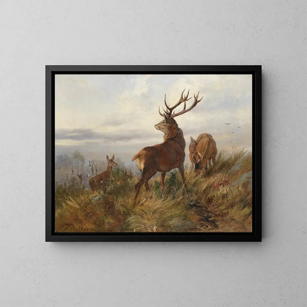 Hert in de ochtendmist - Carl Friedrich Deiker — ingelijst kunstwerk aan de muur