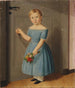 a girl knocking on the door holding a bouquet of flowers in her hand - Carl Goos — artwork view