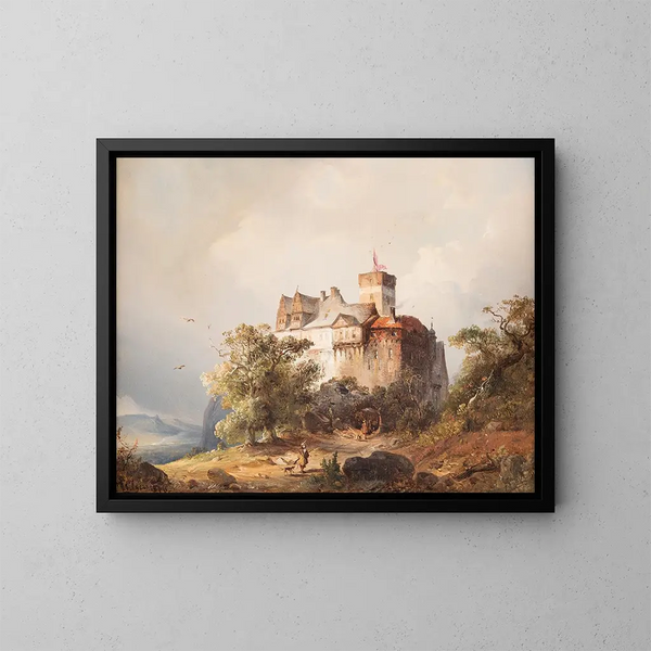 Kasteel in een onweerachtig landschap - Carl Hilgers — ingelijst kunstwerk aan de muur