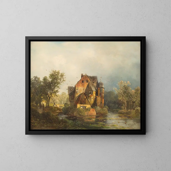 Kasteel van water van Caspersbroich - Carl Hilgers — ingelijst kunstwerk aan de muur