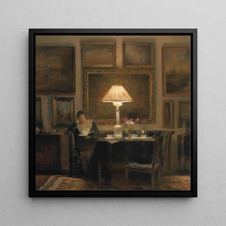 Carl Holse - A lady reading by lamplight.webp