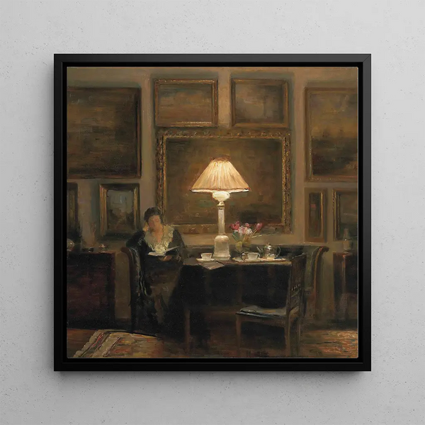 Carl Holse - A lady reading by lamplight.webp