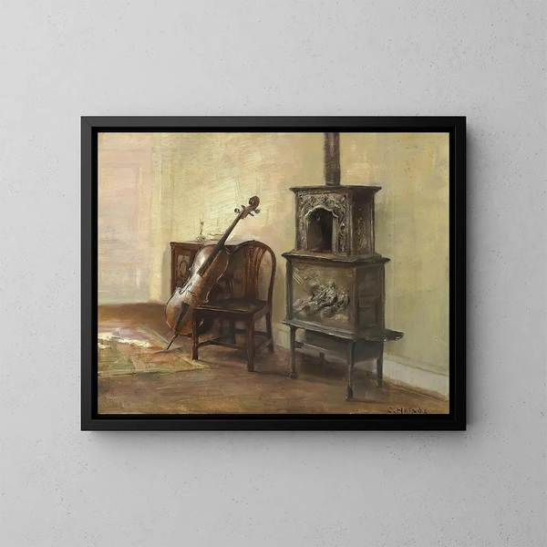 binnenkant met een cello - Carl Holse — ingelijst kunstwerk aan de muur