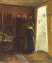 binnenkant met een meisje staand bij het raam - Carl Holse — weergave van het kunstwerk