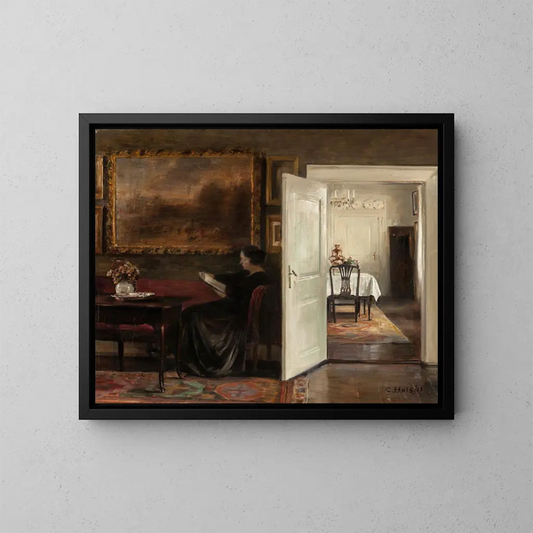 Lezing op een rustige middag - Carl Holse — ingelijst kunstwerk aan de muur