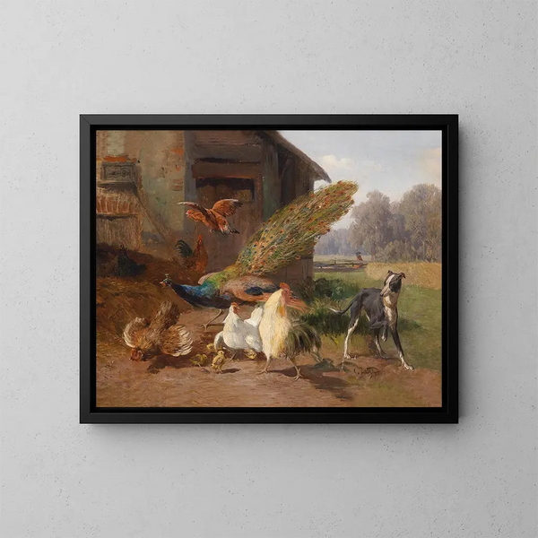 Hond in de volière - Carl Jutz — ingelijst kunstwerk aan de muur