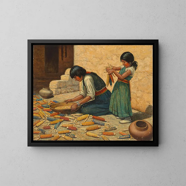Droogproces van maïs - Carl Moon — ingelijst kunstwerk aan de muur