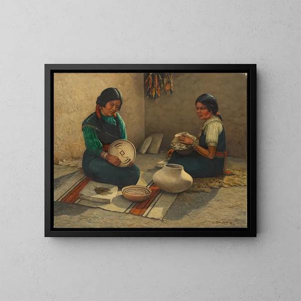 Pottenbakkers van Hopi - Carl Moon — ingelijst kunstwerk aan de muur