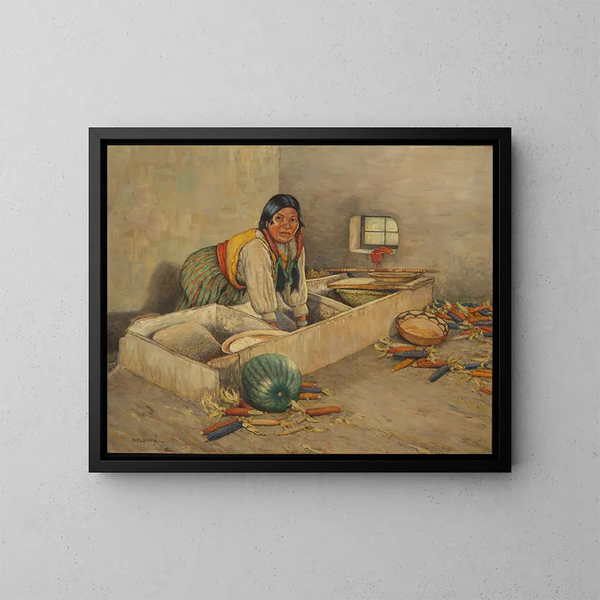 Vrouw Hopi strakke maïs - Carl Moon — ingelijst kunstwerk aan de muur