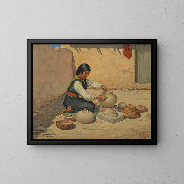 Vrouw Hopi die pottenbakken - Carl Moon — ingelijst kunstwerk aan de muur