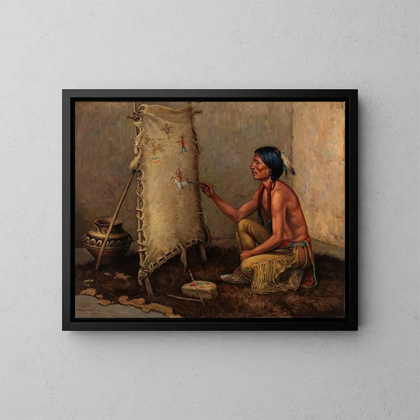Kunstenaar Indiaan - Carl Moon — ingelijst kunstwerk aan de muur