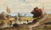 Landschapsschilderij met koeien die drinken en stad op de achtergrond - Carl Philipp Weber — weergave van het kunstwerk